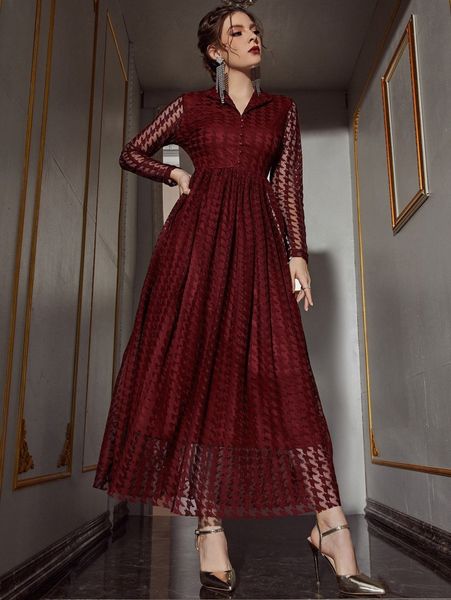 

houndstooth pattern single breasted lace dress u6lo#, Black;gray
