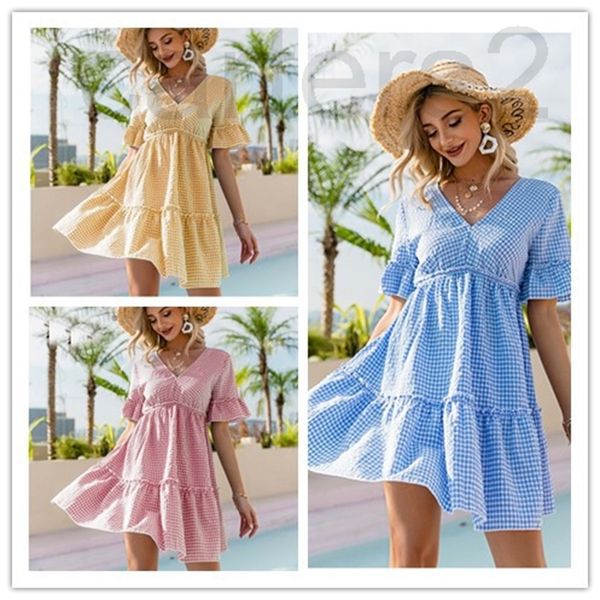 

casual dresses designer 2022 summer new women's v-neck lace up loose fashion dress o7g02022, Black;gray
