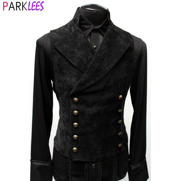 

men's suits blazers mens double breasted gothic steampunk velvet vest stand collar medieval victorian black waistcoat men stage cosplay, White;black