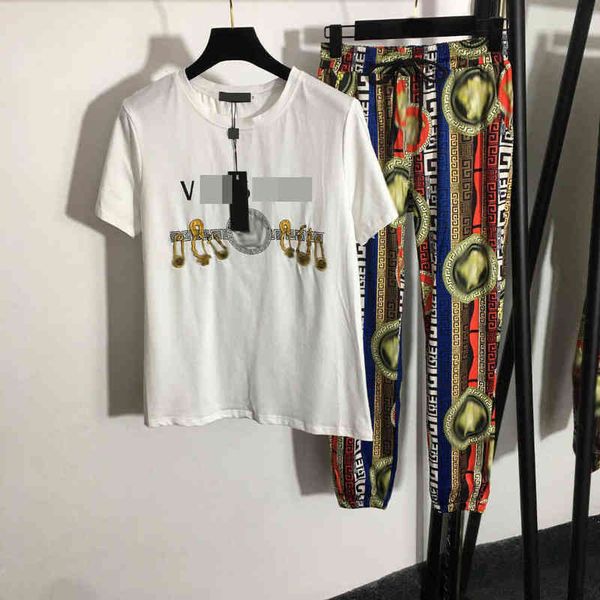 

designerer 2022 new sports suit beauty pin embroidery printed short sleeve t-shirt - elastic waist casual pants, White