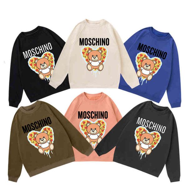 

men's hoodies & sweatshirts spring loose casual letter love cartoon bear print round neck pullover long sleeve sweater for men and wome, Black