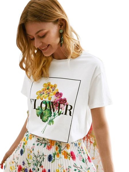 

floral & letter graphic drop shoulder tee n6ih#, White