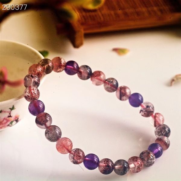 

natural purple super 7 red lepidocrocite rutilated quartz bracelet 7mm super 7 clear round beads women men aaaaaa, Silver