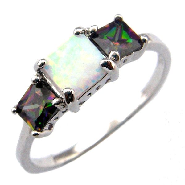 

fashion white opal ring; mystic rainbow stone ring new designs, Golden;silver