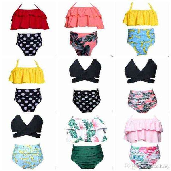 Garotes de roupas de banho infantis de biquíni de biquíni alta impressão de bebê Falbala Swimwear Summer Moda Moda Ternos de banheira Polca Dot Beachwear Crianças Roupas de natação BYP4080