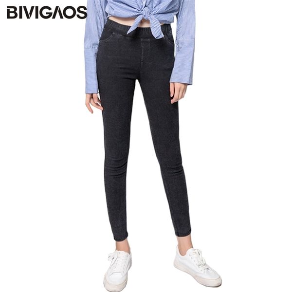 

bivigaos spring autumn classic basic style sand wash jeans leggings women elastic snowflake denim pencil pants skinny jeggings 220318, Blue