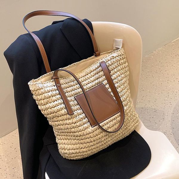 Abendtaschen Designer Frauen Handtasche Sommer Strandtasche Rattan gewebt handgemachte große Kapazität Stroh Totes Luxus Leder Schulter BohoEvening