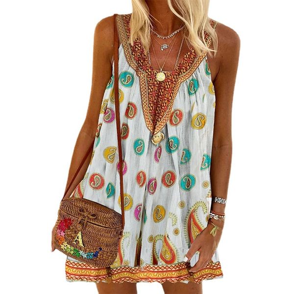 

european and american women's loose sleeveless printed suspender dress, Black;gray