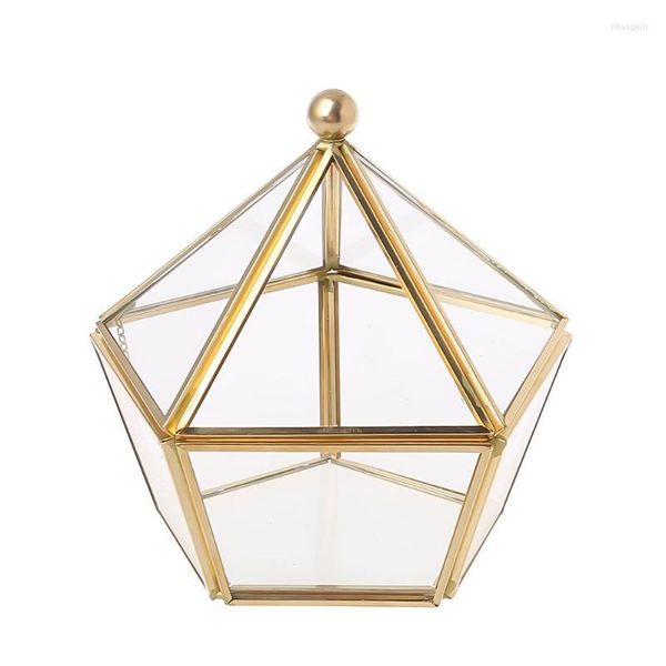 Sacchetti per gioielli Borse Petto decorativo vintage Terrario geometrico Scatola per vetrine Vetrina a forma di pentagono Vetro trasparente Rita22