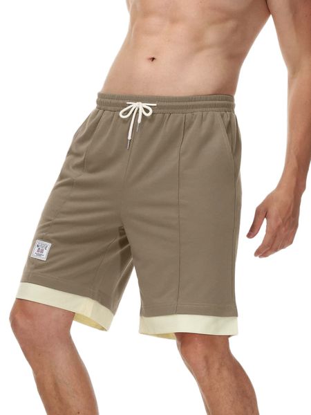 

men patch detail drawstring waist 2 in 1 shorts s79r#, White;black
