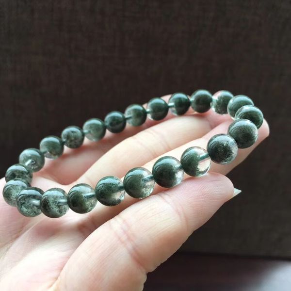 

natural green phantom quartz bracelet women 8mm crystal clear round beads stretch green phantom necklace aaaaaa, Silver