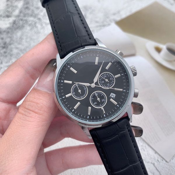 

2023 luxury mens watches all dials working quartz watch luxury brand chronograph clock leather belt fashion montre de luxe six needle work w, Slivery;brown
