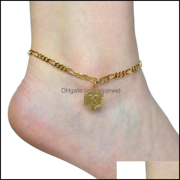 Tornozinhos de joalheria A-Z Letter para mulheres liga de menina Tornilina 21 cm e 10cm Extender Gold Chain 26 Alfabeto Pé Perla Presente X56 DHHEJ