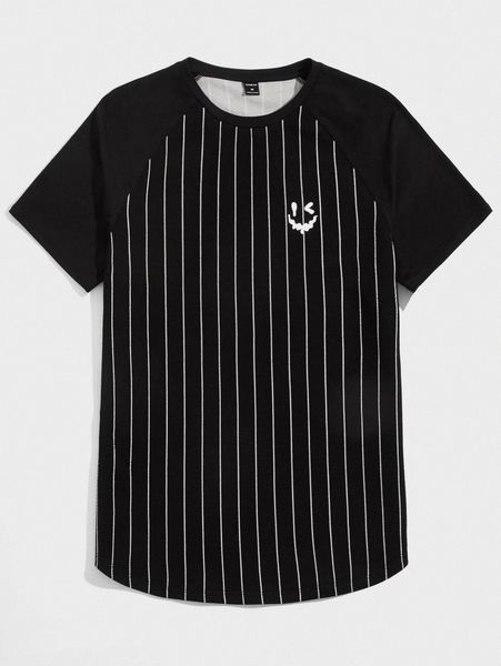 

men cartoon & striped graphic raglan sleeve tee s7nz#, White;black