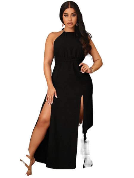 

sxy tie backless split thigh dress f9wp#, Black;gray