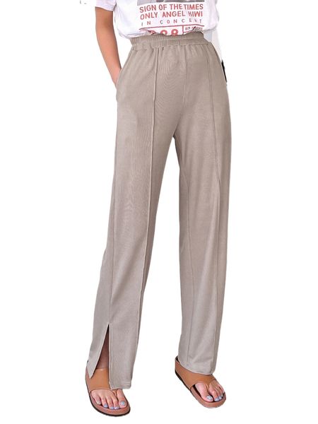 

dazy rib-knit split hem pants z2jc#, Black;white