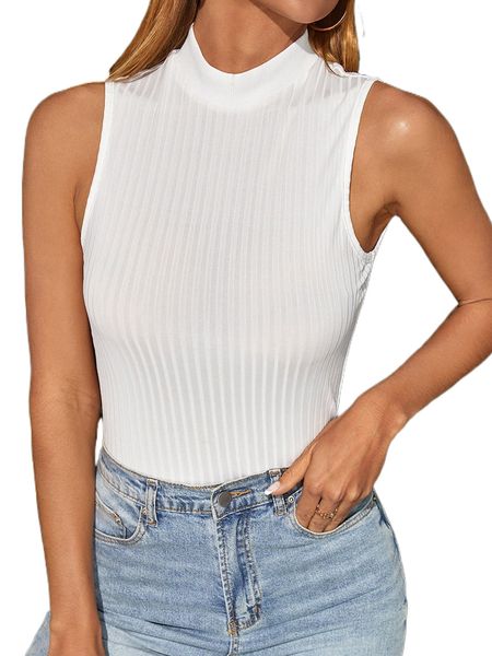 

mock neck rib knit tank m6ej#, White