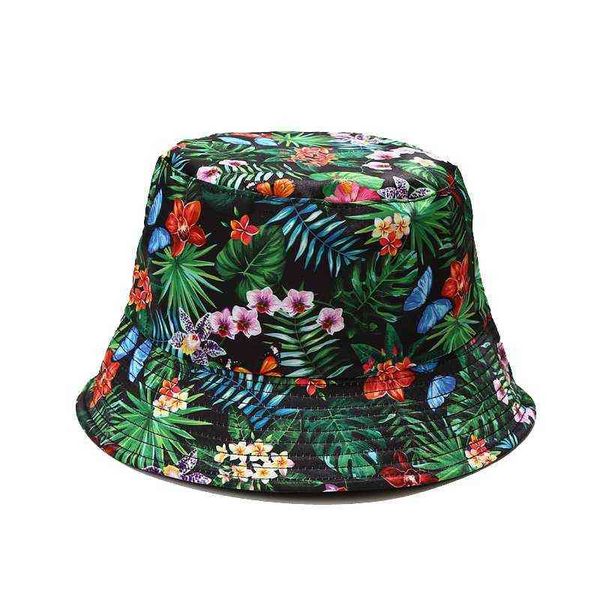 

stingy brim hats summer fisherman women's bucket men for women cap floral printed bob panama female hip hop sun 220329, Blue;gray