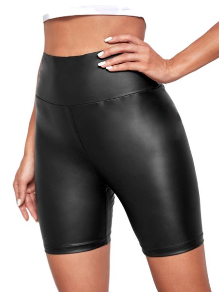 

faux leather high-rise biker shorts v5g9#, White;black
