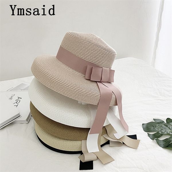 

summer sun hat bow straw hat visor temperament flat panama hats sea beach vacation leisure sunscreen hat 220607, Blue;gray