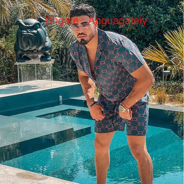 

mens luxury tracksuit hawaiian sets t-shirts printing men summer swim short sleeve button shirts fashion beach shorts streetwear casual shir, Gray