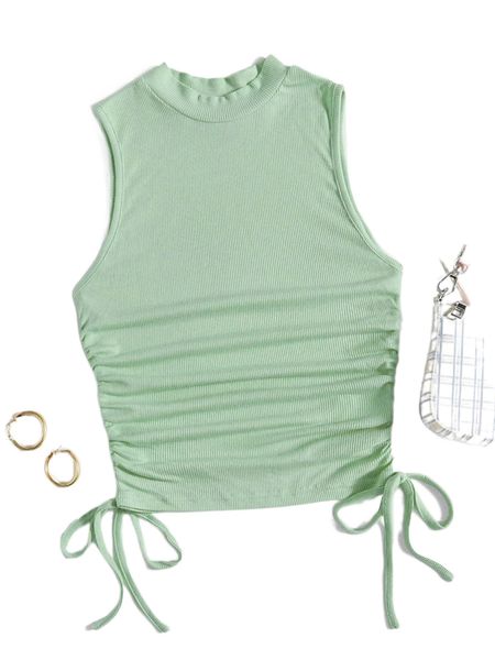 

mock neck knot side ruched tank b4pz#, White