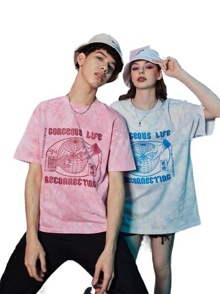 

romwe tie dye letter graphic tee k2ng#, White;black