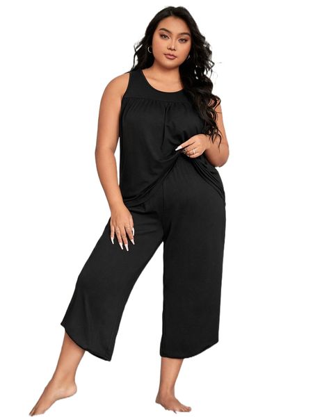 

plus solid pajama set t21p#, Black;white