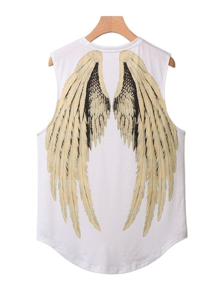 

men wings print curved hem tank b8ed#, White;black