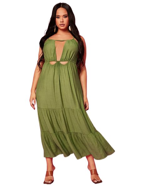 

plus cut out crisscross back ruffle hem dress x4rm#, Black