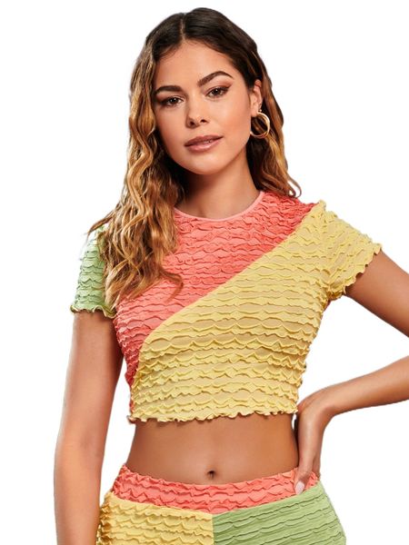 

lettuce trim colorblock textured crop tee n7uq#, White
