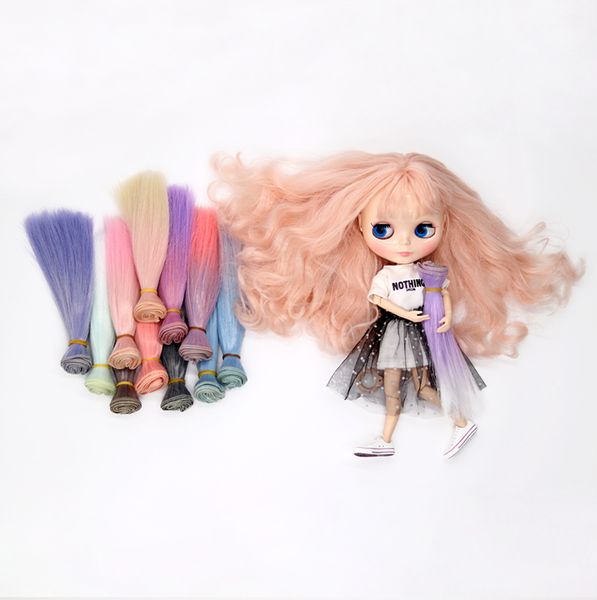 Lange gerade Hochtemperaturfaser Multi Color15X100cm und 25X100cm Puppenperücken DIY Haar No-Repeat Mix 10 Stück Großhandel