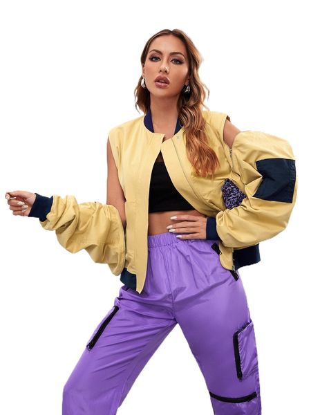 

x felicis removable sleeve zip up bomber jacket r1gs#, Black;brown