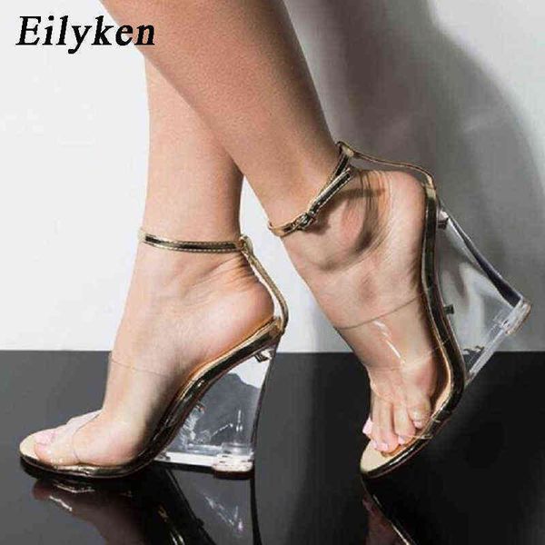 

sandals eilyken champagne black pvc transparent crystal wedges sandals open death buckle women sandals slides party pumps 220318