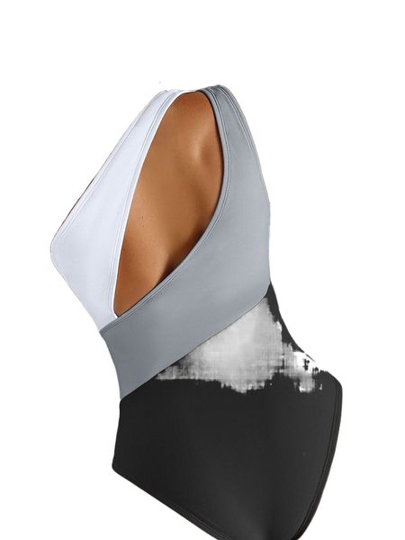 

colorblock cut out one shoulder one piece swimsuit j0p2#, White;black