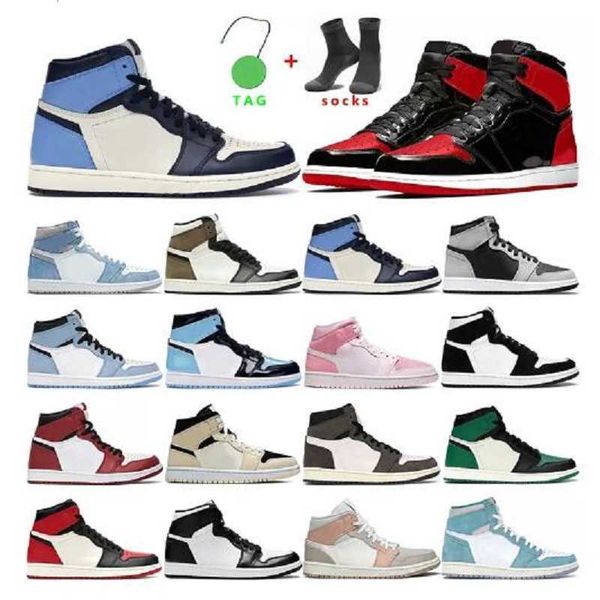 

mens basketball shoes 1s womens hyper royal shadow 2.0 university blue bred patent chicago dark mocha men trainer sport sneakers, Black