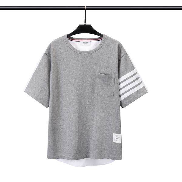 

tb men's t-shirts summer new casual cotton round collar colorblock loose doll sleeves women's classic split jacket #s-xxxl, White;black