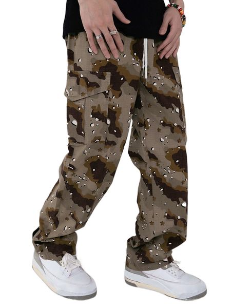 

men camo & dalmatian print drawstring waist cargo pants j1zx#, Black