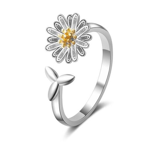 

s925 stamp silver ring new women's fashion jewelry chrysanthemum-shaped open ring adjustable size gc1291