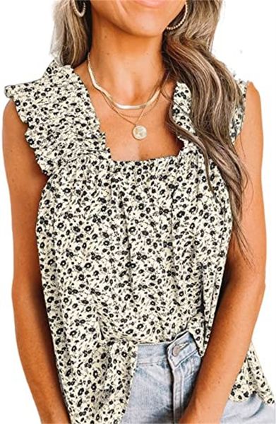 

& tees bohemian floral vest pleated shoulder strap pleated summer sleeveless shirt beach, White