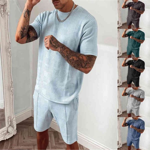 

2022 summer men's cotton short sleeve fashion youth leisure sports suitmanufacturer custom sports suit, Gray