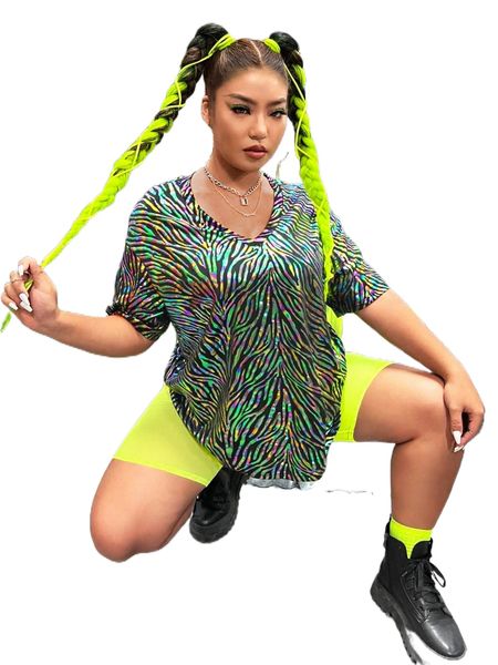 

plus zebra striped print tee t9dv#, Black