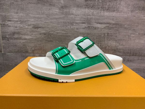 

women leather sandals designer lady ankle strap studs buckle letter printed chunky heel treaded rubber outsole sandals 0421, Black