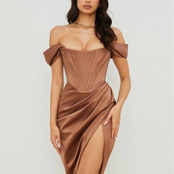 Hochwertiges, figurbetontes Kleid aus Satin für Damen, Party, Weiß, Midi, Promi-Abend, Club 220507