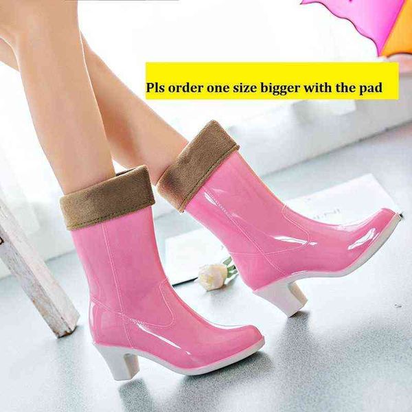 Sandalet Moda Kadın Yüksek Topuklu Yağmur Botları Su Geçirmez Orta Kalf Kauçuk Ayakkabı Kızlar Anti-kayma Overoes Candy Renkleri Ücretsiz 220623