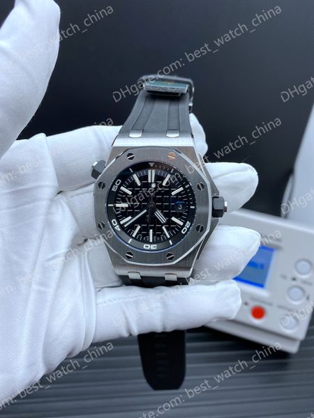 

2022 new diver date 42mm black dial automatic men's watch silver 316l steel case rubber strap men's watches, Slivery;brown