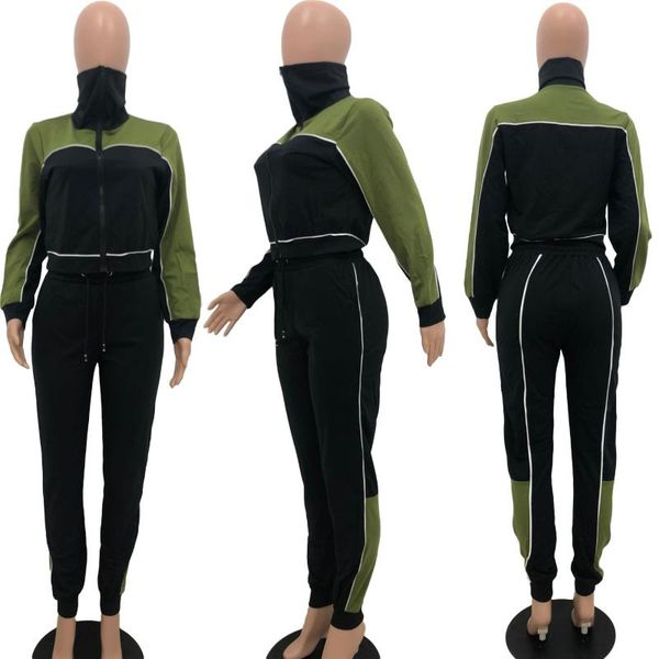 

pants women tracksuits woman 2 piece jacket and set fashion suit 2021 patchwork zipper v neck long sleeves crop pockets women aa, Gray