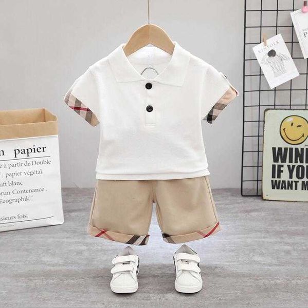 

fashion summer baby boys clothing sets turn-down collar kids short sleeve t shirt shorts 2pcs set children suit boy outfits, White