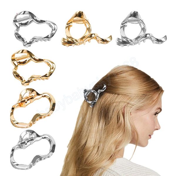

simple metal hair claw korean irregular hollow ponytail clip clamps for women girls vintage headwear hair accessories, Slivery;white