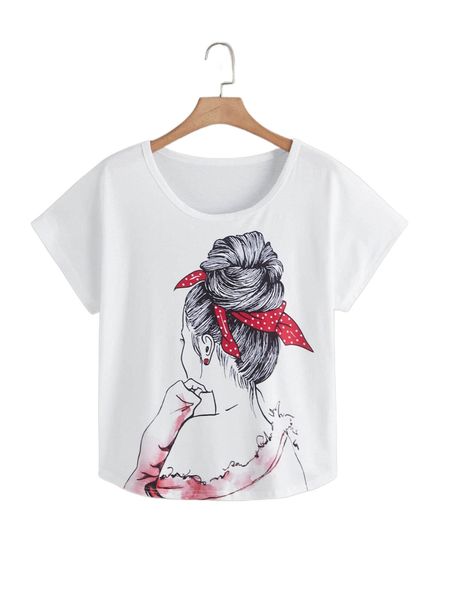 

plus figure graphic batwing sleeve tee 50my#, Black